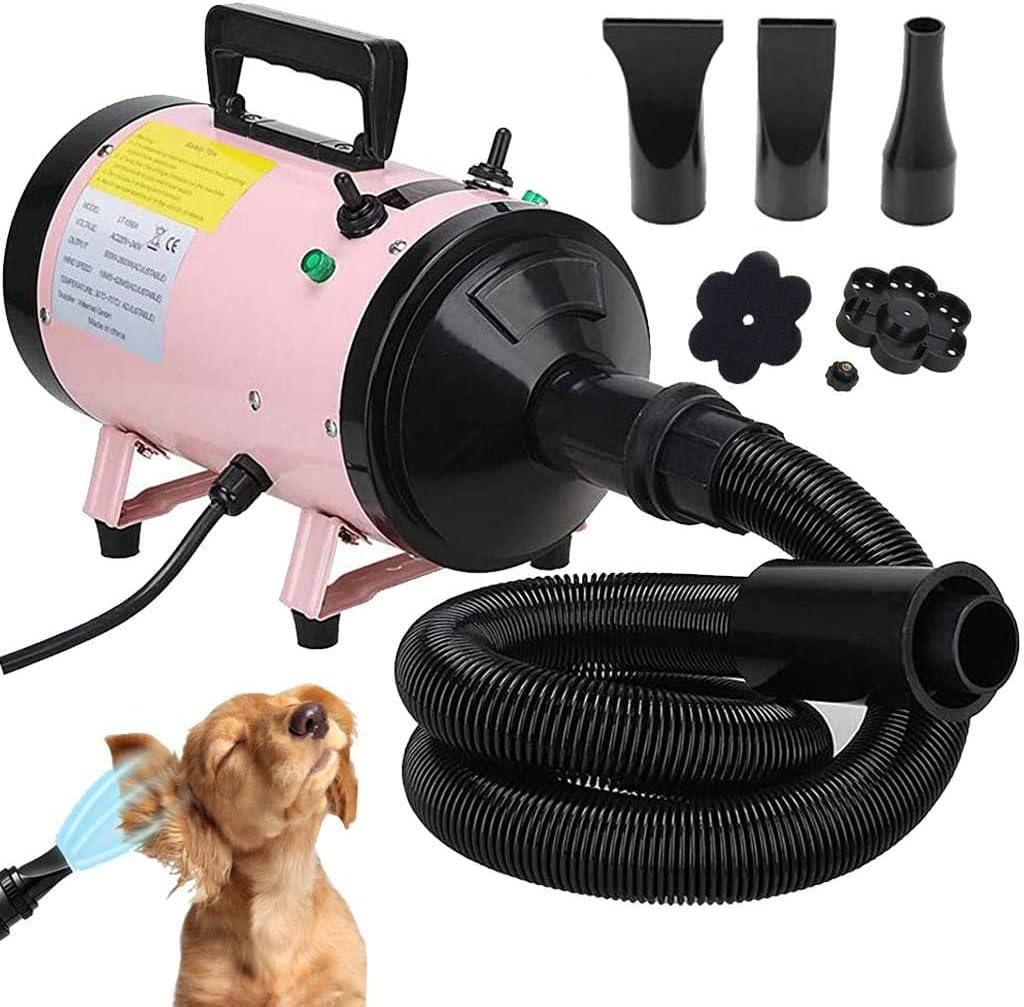 2800W Grooming Hair Dryer Blaster Blower, 35°C and 65 °C, Speed: 50M/S ~ 100M/S, Low Noise 2.5M Extendable Hose, 3 Nozzles